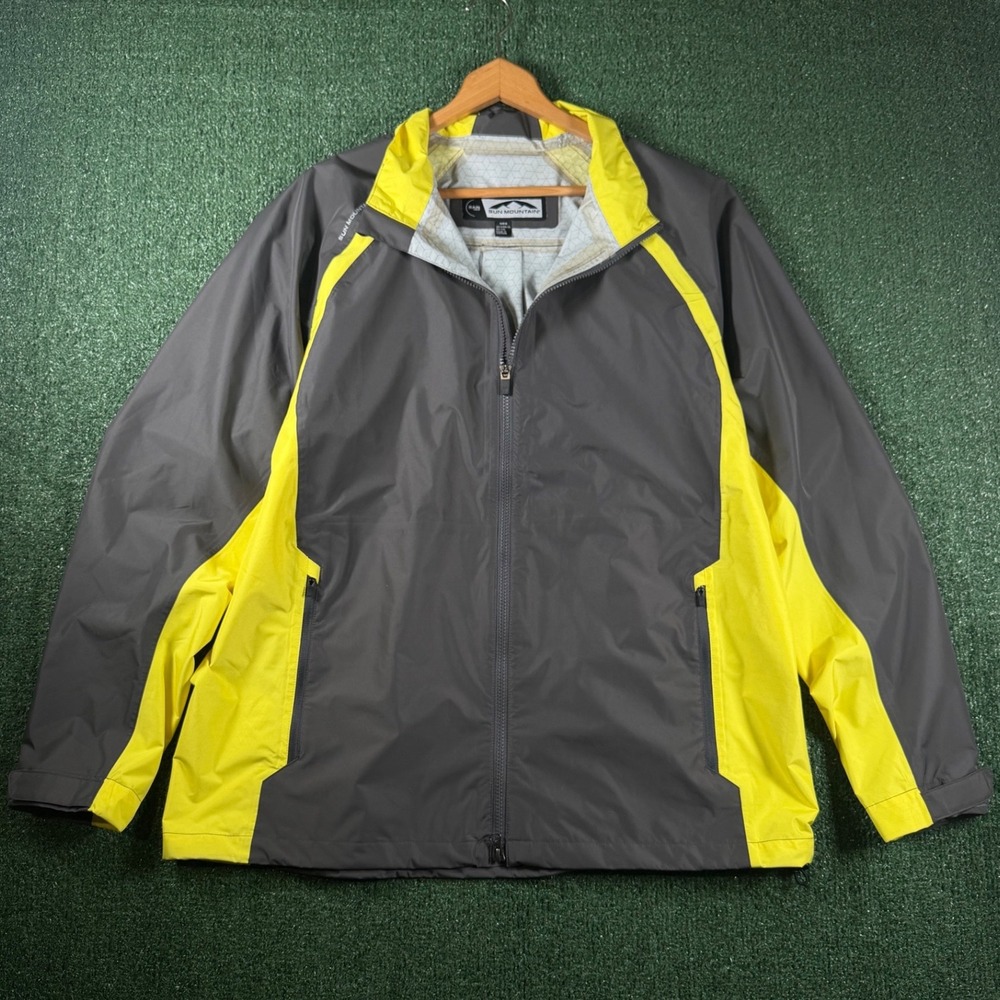 Sun Mountain Rain Jacket Mens XL Grey Yellow Good Full Zip Golf Windbreaker